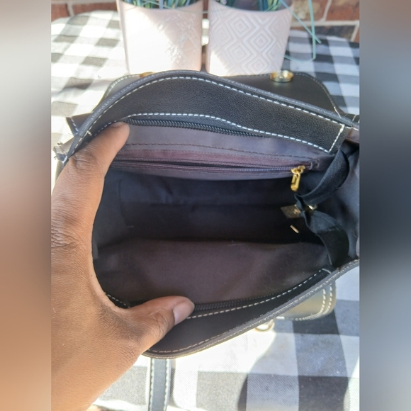 Floral Embroidered Black Crossbody Bag Black. Has Feet On Bottom. - Picture 8 of 9